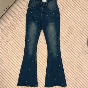 Bamboo Sz 3 Women's Blue Flared Jeans with Embellishments